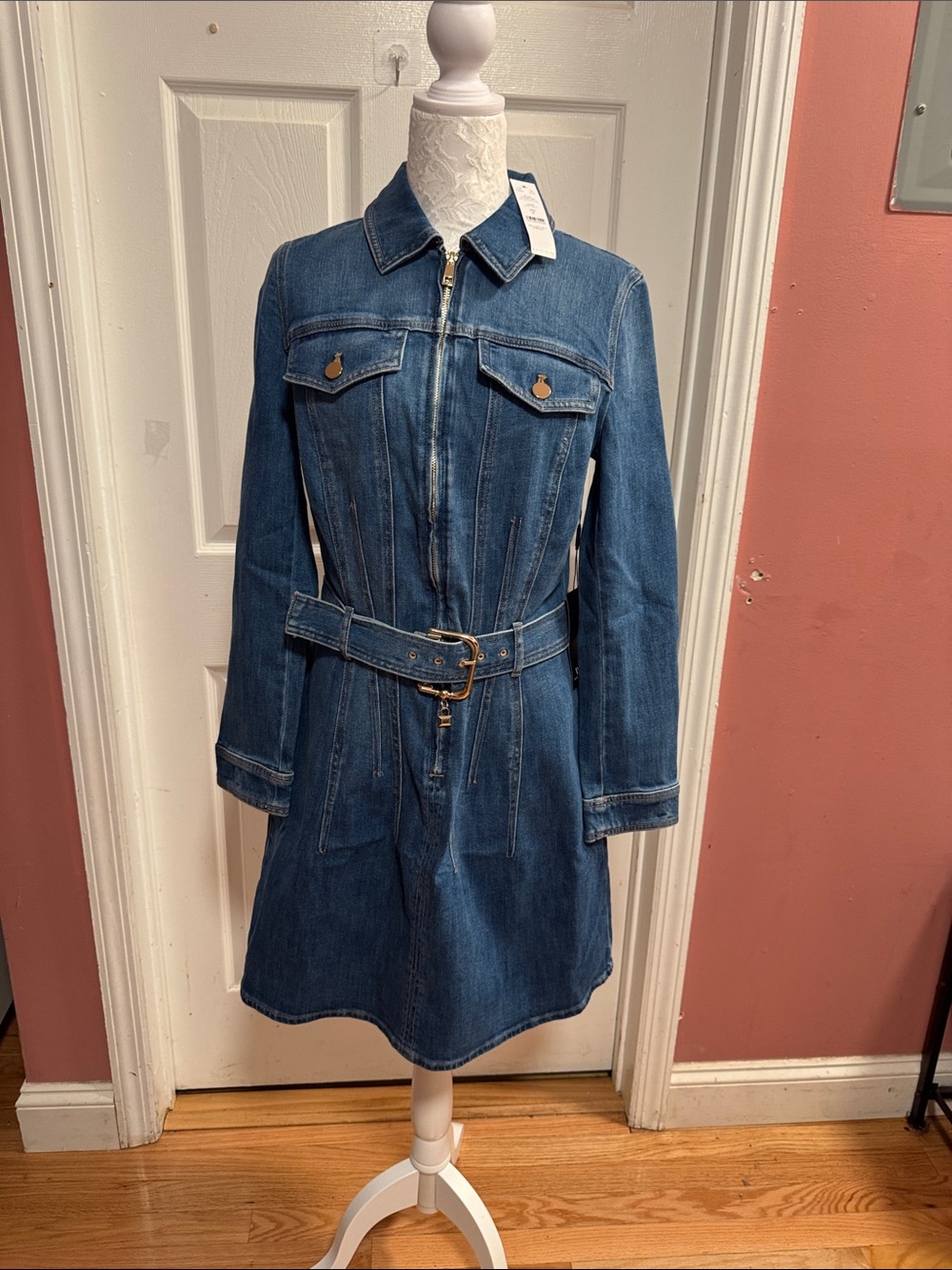 NWT WHBM LS Original Blue Denim Trucker Mini Dress Size 8 MSRP $180.00